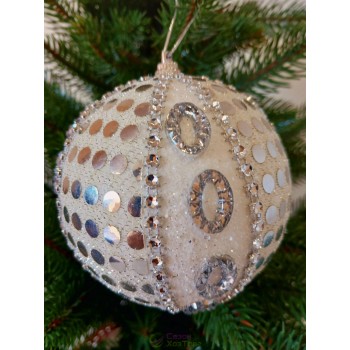 Новогодние шары белые с серебристым декором Ø100мм, цена за набор 2 шт (SH312)